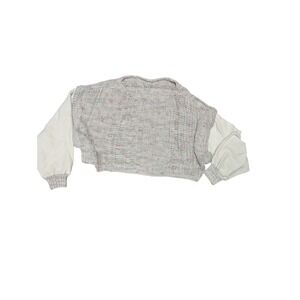 Free People Cropped Knit Sweater Top With Woven Long Sleeves‎ Pink Detail
